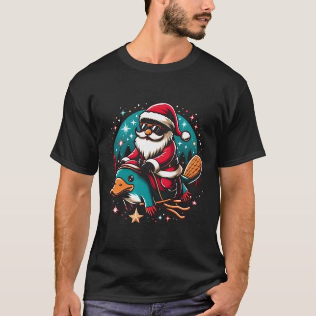 Santa Riding Platypus Weihnachtsfarben T-Shirt (Vorderseite)