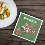 Santa Riding Red White Christmas Train Dark Green Serviette<br><div class="desc">In dieser Papierserviette fährt der Weihnachtsmann mit einem rot-weißen Weihnachtszug,  auf dem Pfefferminzkerzenräder mit Bonbons und Briefen zum Weihnachtsmann auf dunkelgrünem Hintergrund tragen. Passen Sie den frohen Weihnachtstext mit der Vorlage an.</div>