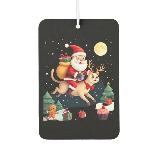 Santa Riding Reindeer Siamese Cat Christmas Tree L Autolufterfrischer (Vorderseite)