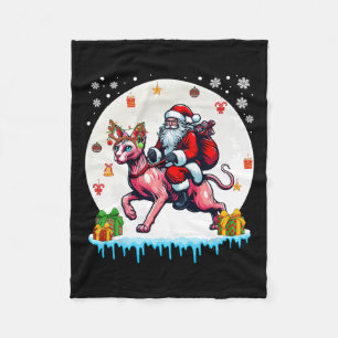 Santa Riding Reindeer Sphynx Cat Christmas Eigentü Fleecedecke