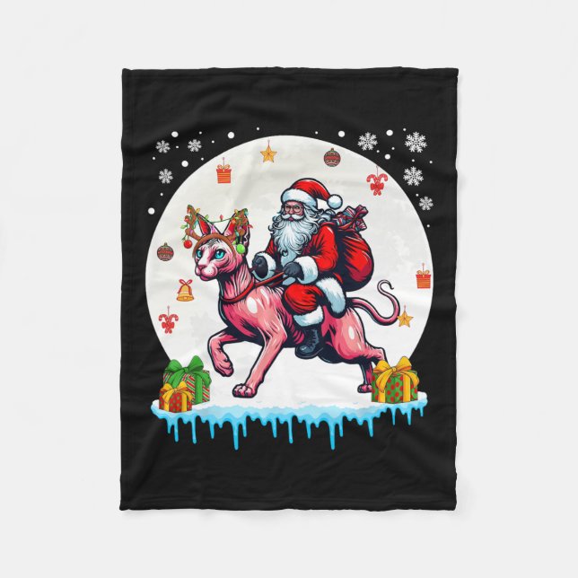 Santa Riding Reindeer Sphynx Cat Christmas Eigentü Fleecedecke (Vorderseite)