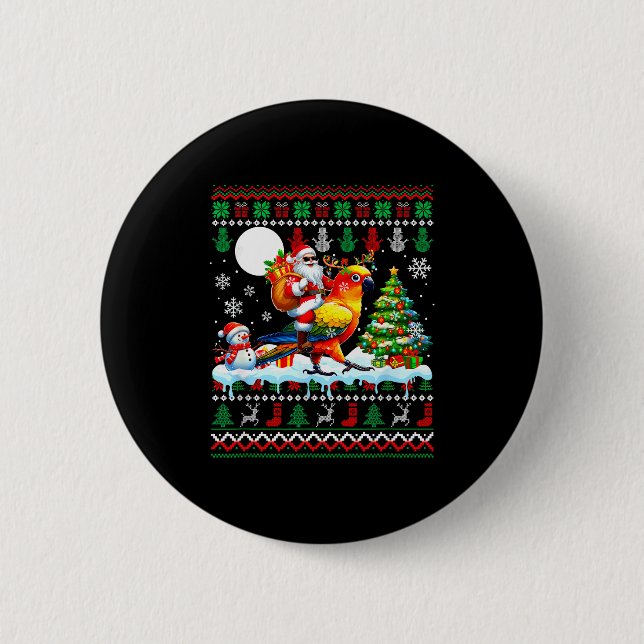 Santa Riding Reindeer Sun Conure Sweater Xmas Tree Button (Vorderseite)