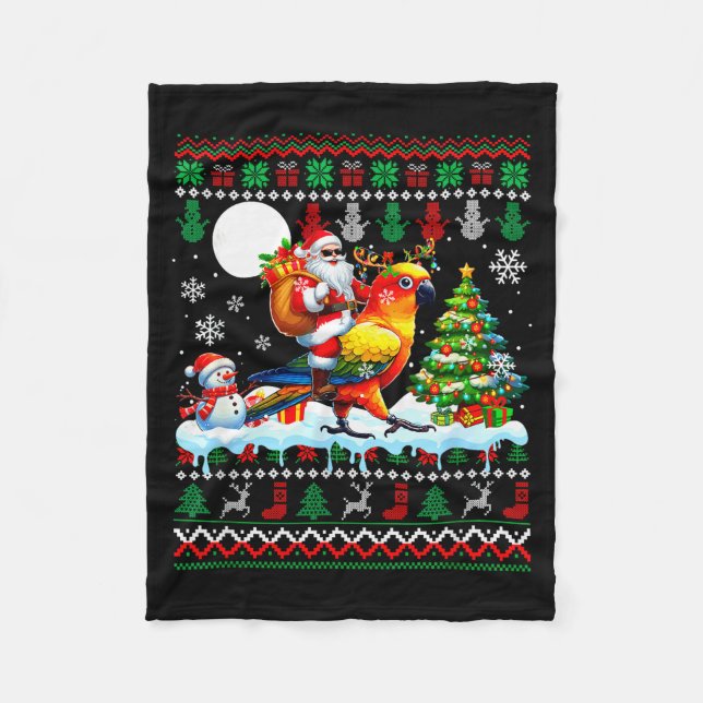 Santa Riding Reindeer Sun Conure Sweater Xmas Tree Fleecedecke (Vorderseite)