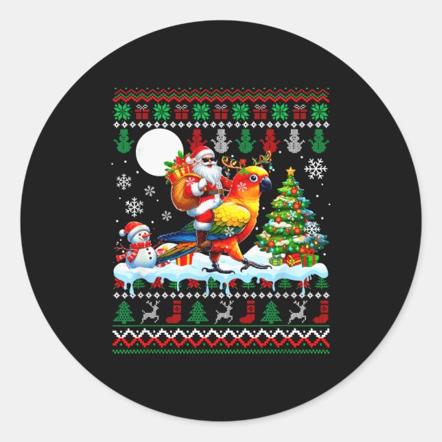 Santa Riding Reindeer Sun Conure Sweater Xmas Tree Runder Aufkleber (Vorderseite)