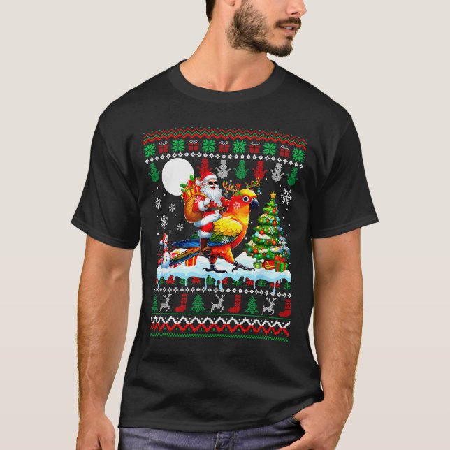 Santa Riding Reindeer Sun Conure Sweater Xmas Tree T-Shirt (Vorderseite)