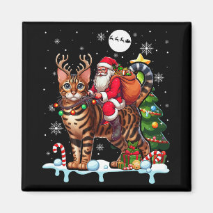 Santa Riding Rentier Bengalische Katze Magnet