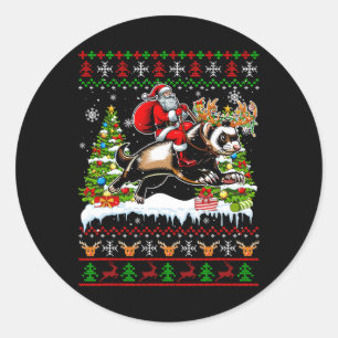 Santa Riding Rentier Ferret Xmas Kinder Familie Sc Runder Aufkleber