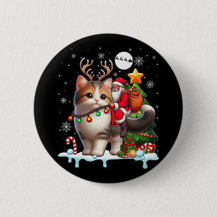 Santa Riding Rentier Munchkin Katze Weihnachtsbaum Button