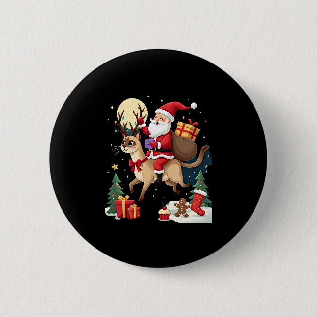 Santa Riding Rentier Siamese Weihnachtsbaum L Button (Vorderseite)