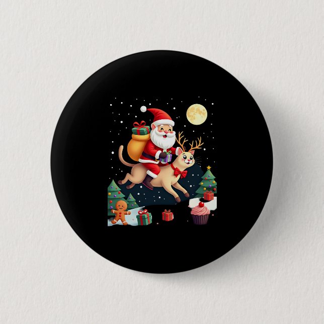 Santa Riding Rentier Siamese Weihnachtsbaum L Button (Vorderseite)