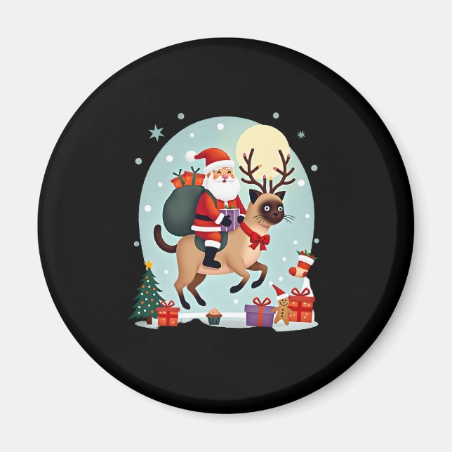 Santa Riding Rentier Siamese Weihnachtsbaum L Magnet (Vorne)