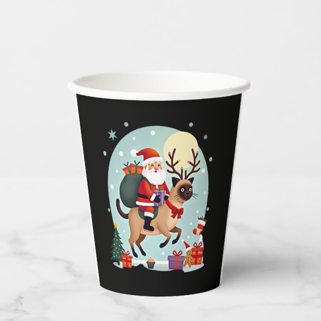 Santa Riding Rentier Siamese Weihnachtsbaum L Pappbecher (Vorderseite)