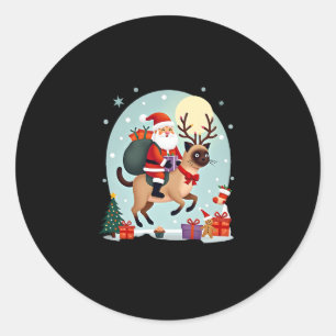 Santa Riding Rentier Siamese Weihnachtsbaum L Runder Aufkleber