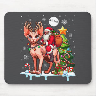Santa Riding Rentier Sphynx Cat Xmas Tree Colorfu Mousepad