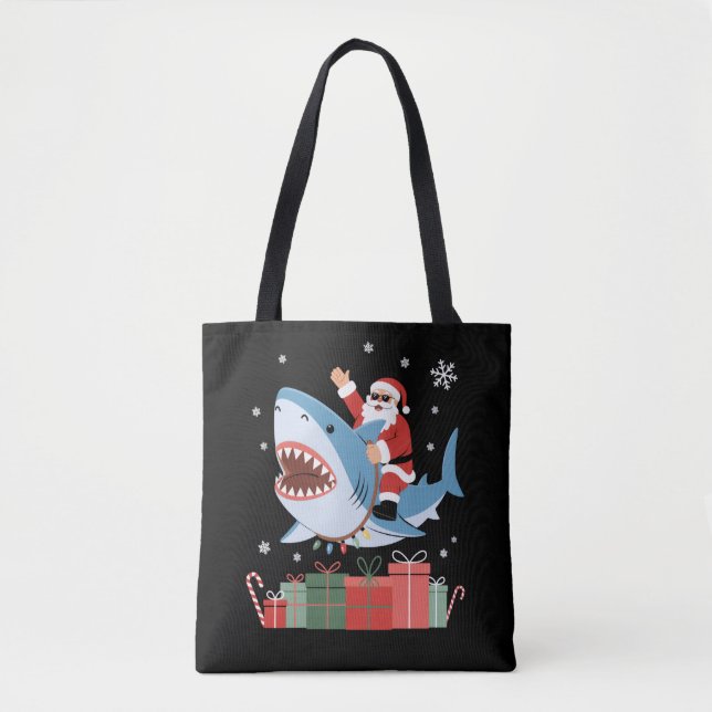Santa Riding Shark Christmas Pajama Cute Ocean  Tasche (Vorderseite)
