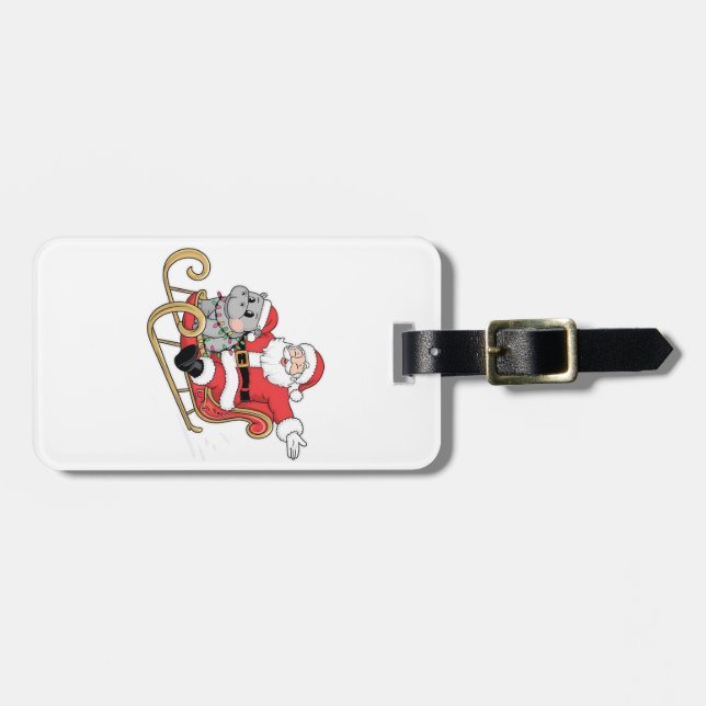 Santa Riding Sleigh mit Moo Deng Baby Hippo Gepäckanhänger (Vorderseite horizontal)
