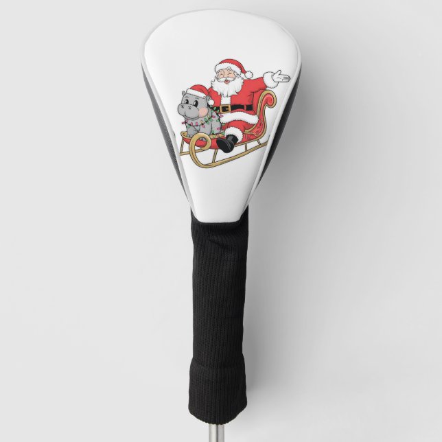 Santa Riding Sleigh mit Moo Deng Baby Hippo Golf Headcover (Vorderseite)