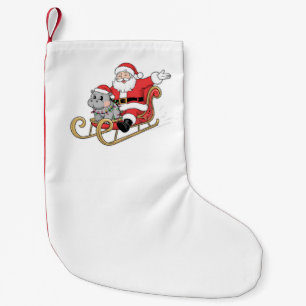Santa Riding Sleigh mit Moo Deng Baby Hippo Kleiner Weihnachtsstrumpf