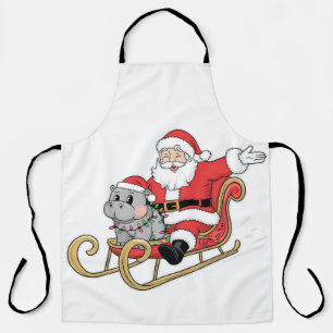 Santa Riding Sleigh mit Moo Deng Baby Hippo Schürze