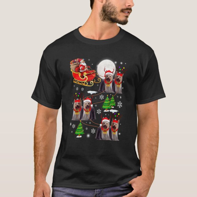 Santa Riding Sleigh Yorkshire Terrier Christmas Re T-Shirt (Vorderseite)
