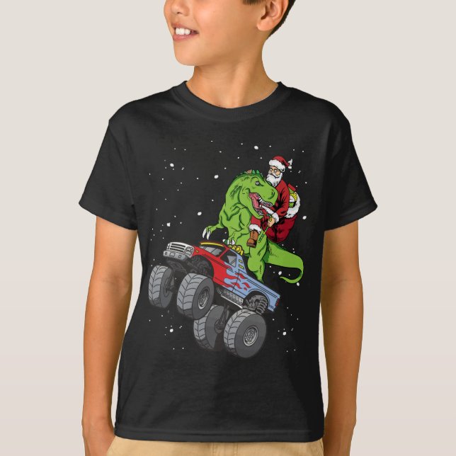Santa Riding T Rex Dinosaur Monster Truck Boy Chri T-Shirt (Vorderseite)