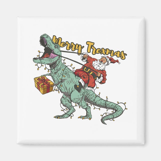 Santa Riding T Rex - Frohe Trexmas Magnet (Vorne)