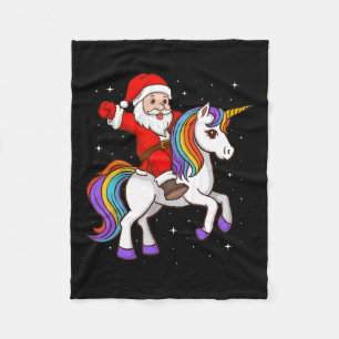 Santa Riding Unicorn Mystical Animal Xmas Magie Fleecedecke