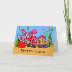 Santa ringt mit einem Oktopus Frohe Christmania Karte