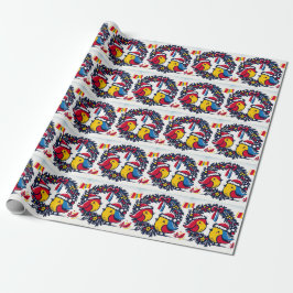 Santa Robins, der den rumänischen Flaggenschrei hä Geschenkpapier