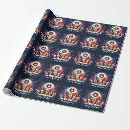 Santa Robins, die die rumänische Flagge auf dem Fa Geschenkpapier