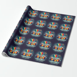 Santa Robins, die die rumänische Flagge führen Geschenkpapier