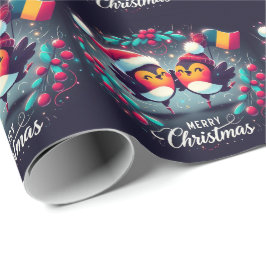 Santa Robins, die die rumänische Flagge führen Geschenkpapier