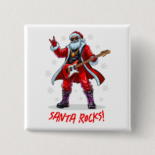 Santa Rocks! Funny Santa Claus spielt Gitarre Button