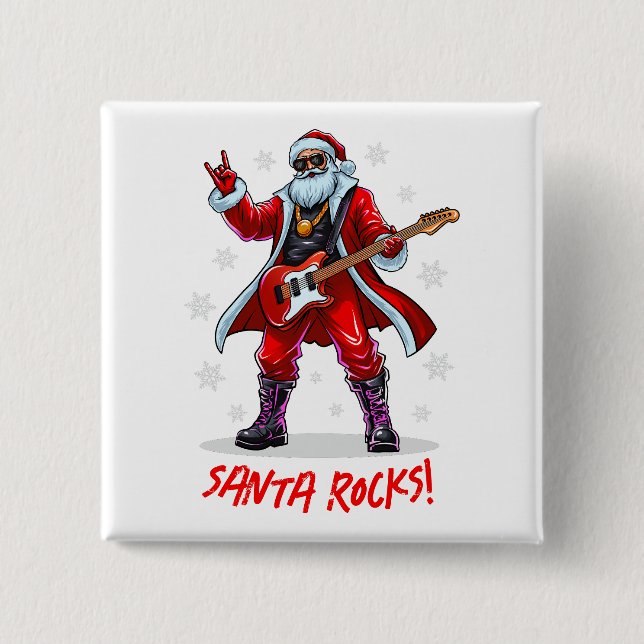 Santa Rocks! Funny Santa Claus spielt Gitarre Button (Vorderseite)