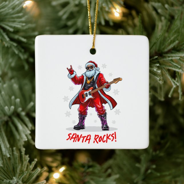 Santa Rocks! Funny Santa Claus spielt Gitarre Keramikornament (Baum)