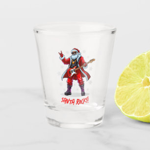 Santa rockt! Lustiger Weihnachtsmann spielt Gitarr Schnapsglas