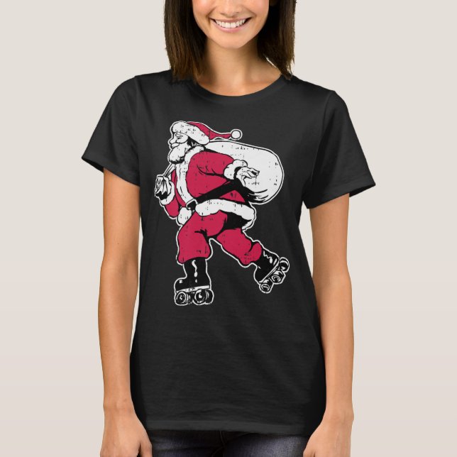 Santa Roller Skate Weihnachtskaffee Pajama T-Shirt (Vorderseite)