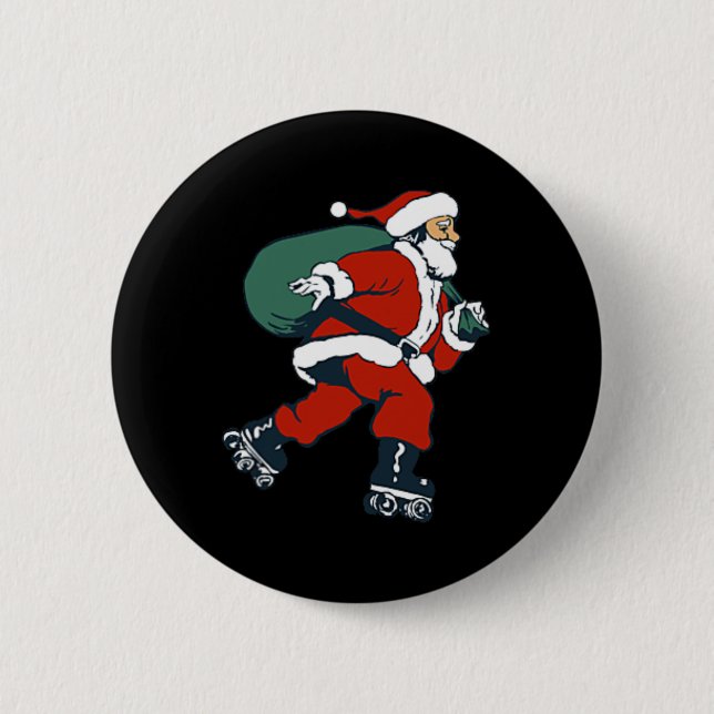 Santa Roller Skating Spaß Weihnachten Skater Kinde Button (Vorderseite)