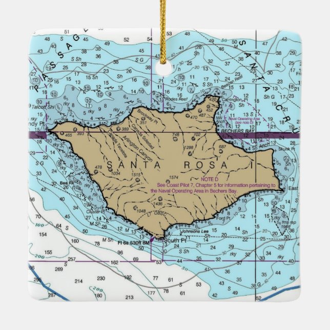 Santa Rosa Island Nautic Chart Keramikornament (Rückseite)