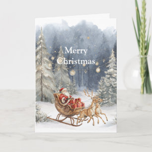 Santa Roter Schlitten Rentiere Schnee Weihnachtsbä Karte