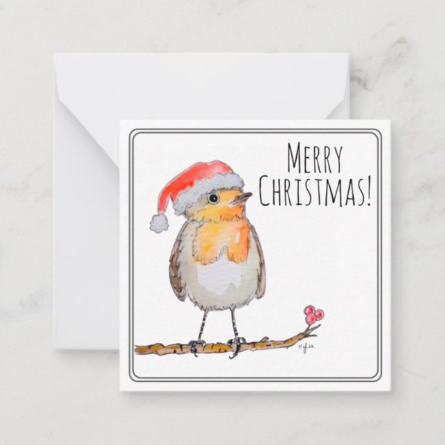 Santa Rotkehlchen Mitteilungskarte (Vorderseite)