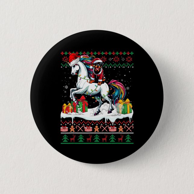 Santa Rottweiler Riding Einhorn Weihnachtskraut Button (Vorderseite)