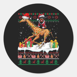 Santa Rottweiler Riding Giraffe Weihnachtssüßer Runder Aufkleber