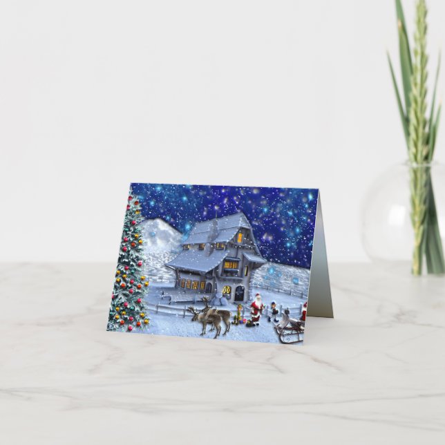 Santa Rudolph Elf mit Schlitten Karte (Vorderseite)