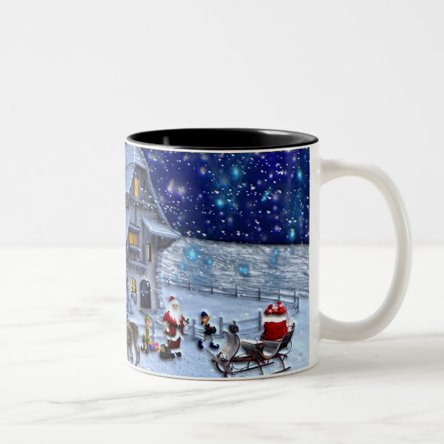 Santa Rudolph Elf mit Schlitten Zweifarbige Tasse (Rechts)