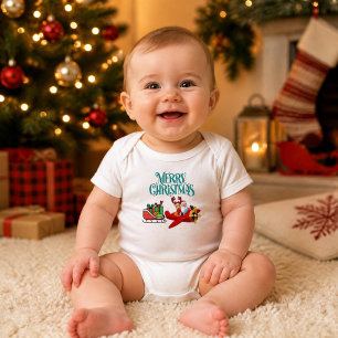 Santa & Rudolph im Flugzeug mit Schlitten, Weihnac Baby Strampler
