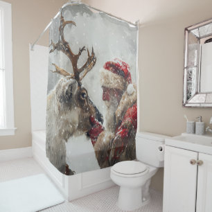 Santa Rudolph Snowing Winterszene Duschvorhang