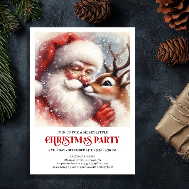 Santa Rudolph Traditional Holiday Party Invitation (Santa Rudolph Traditional Holiday Party Invitation)