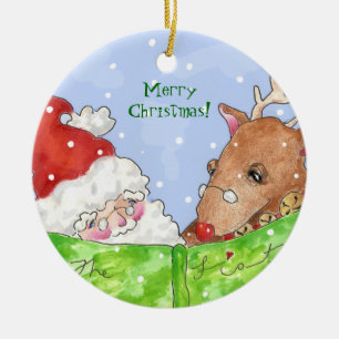 santa, rudolph und die Liste! Keramik Ornament