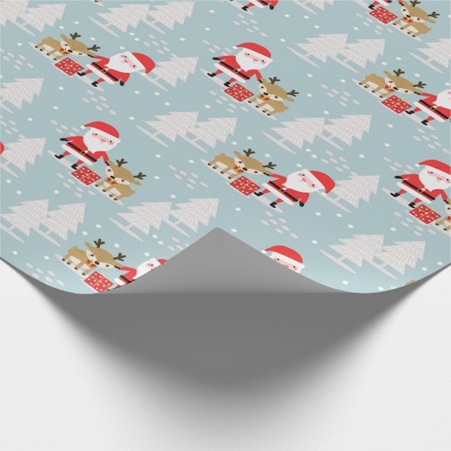Santa Rudolph und Pine Trees Geschenkpapier (Ecke)